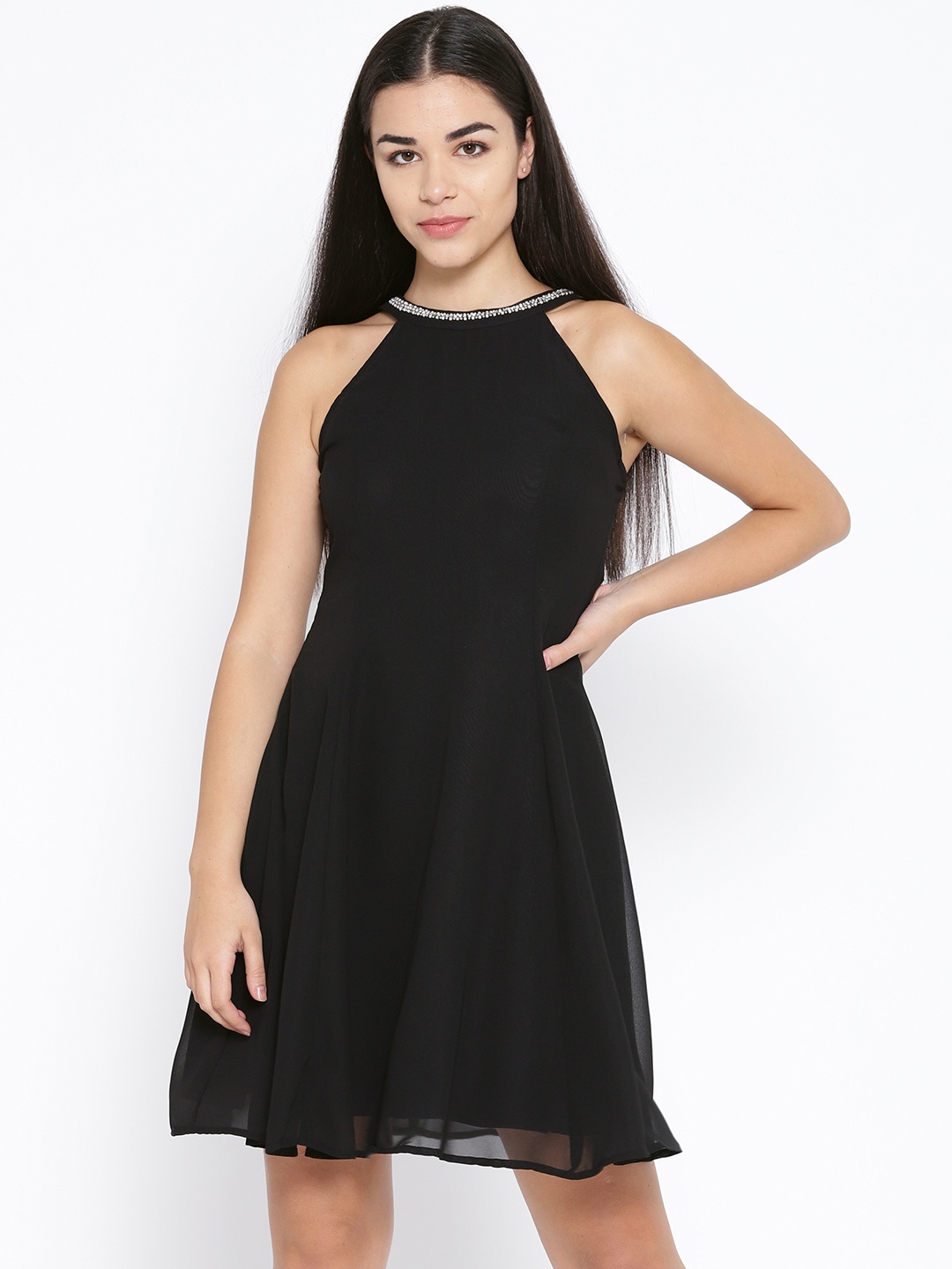 

Karmic Vision Women Black Solid A-Line Dress