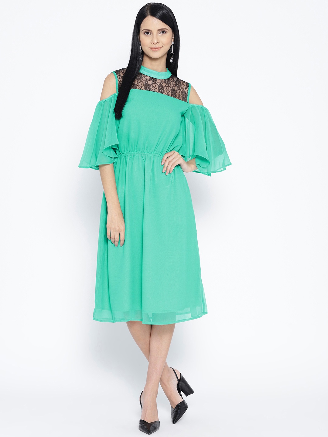 

Karmic Vision Women Green Solid A-Line Dress