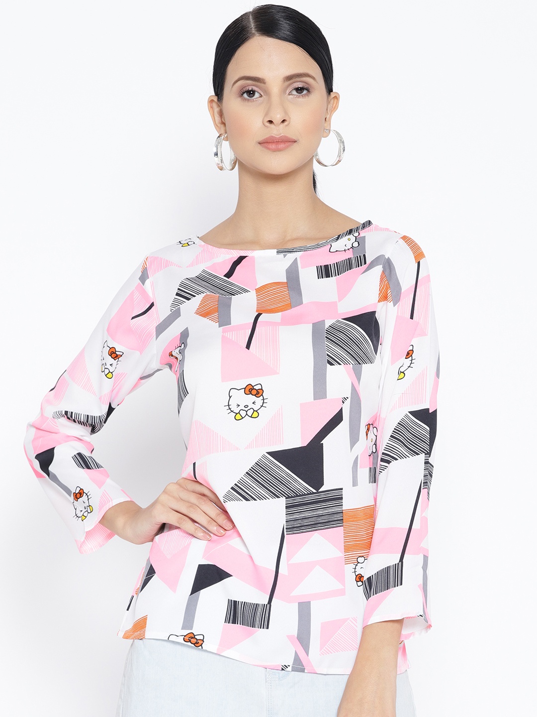 

Karmic Vision Women White & Pink Printed Top