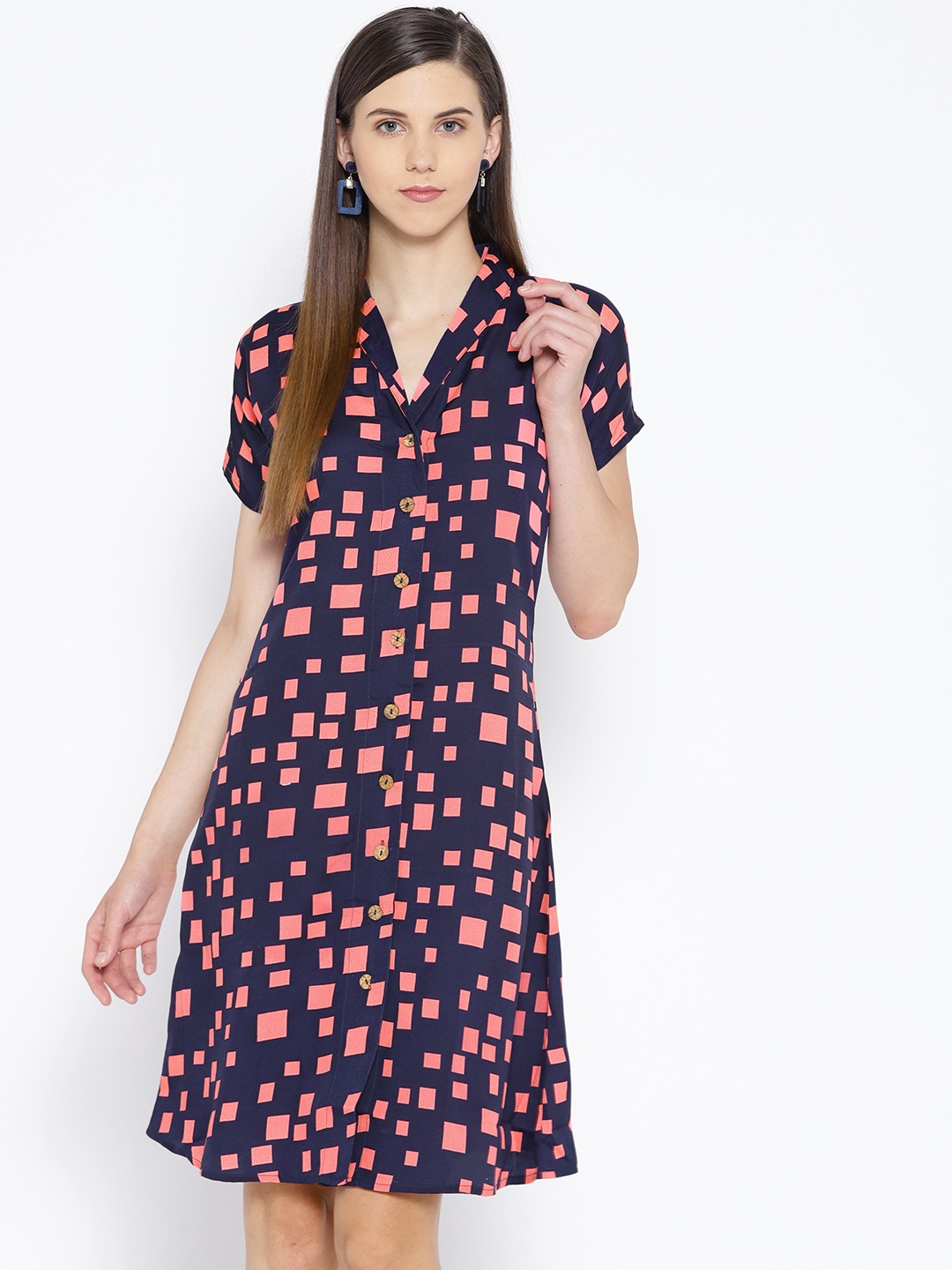 

Karmic Vision Women Navy Blue & Pink A-Line Dress