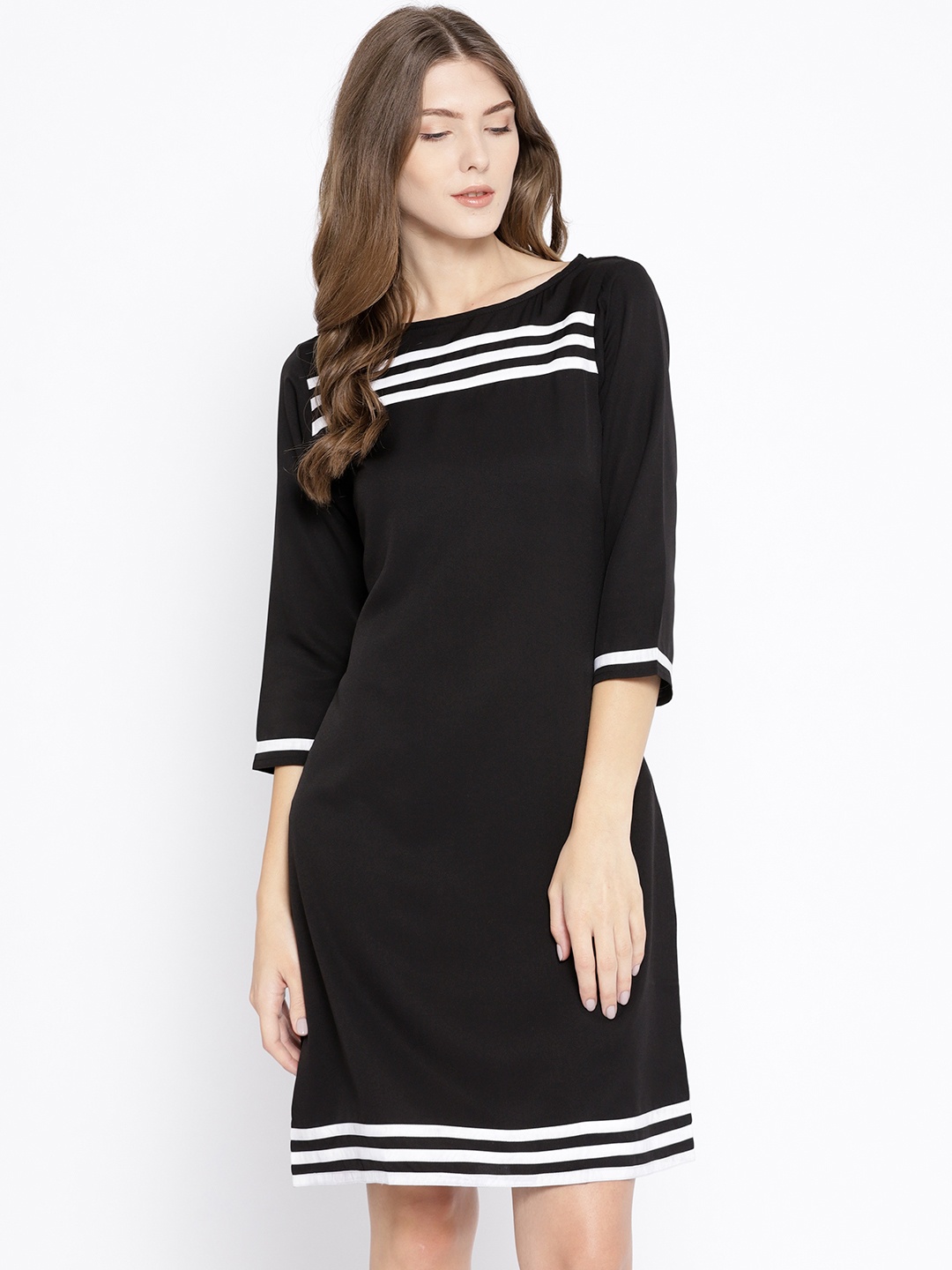 

Karmic Vision Women Black & White Solid A-Line Dress