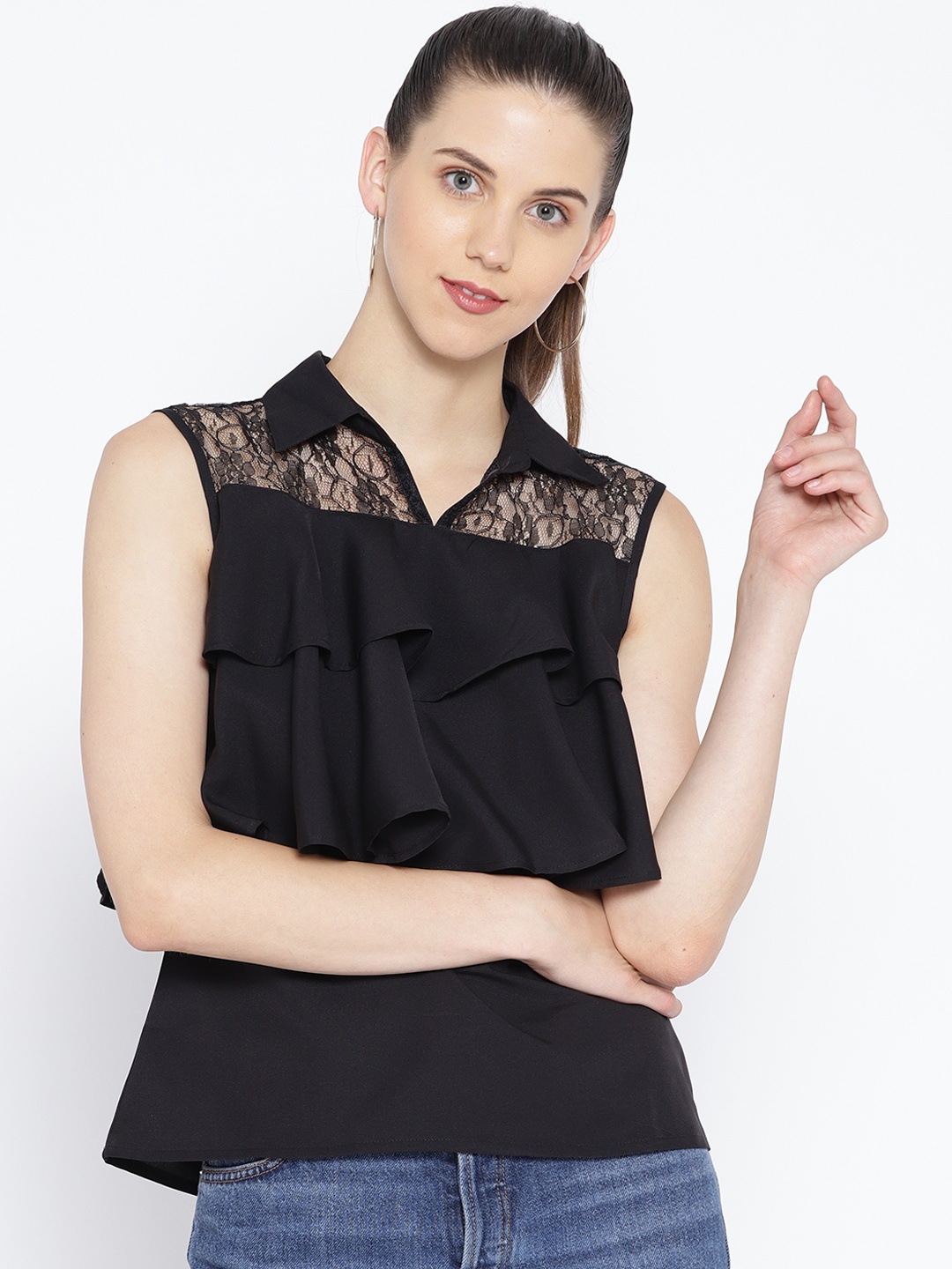 

Karmic Vision Women Black Solid Layered Top