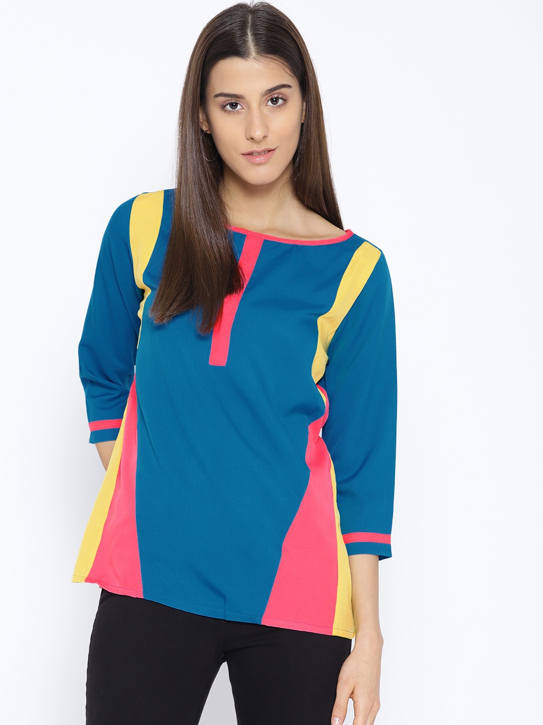 

Karmic Vision Women Blue Colourblocked Top