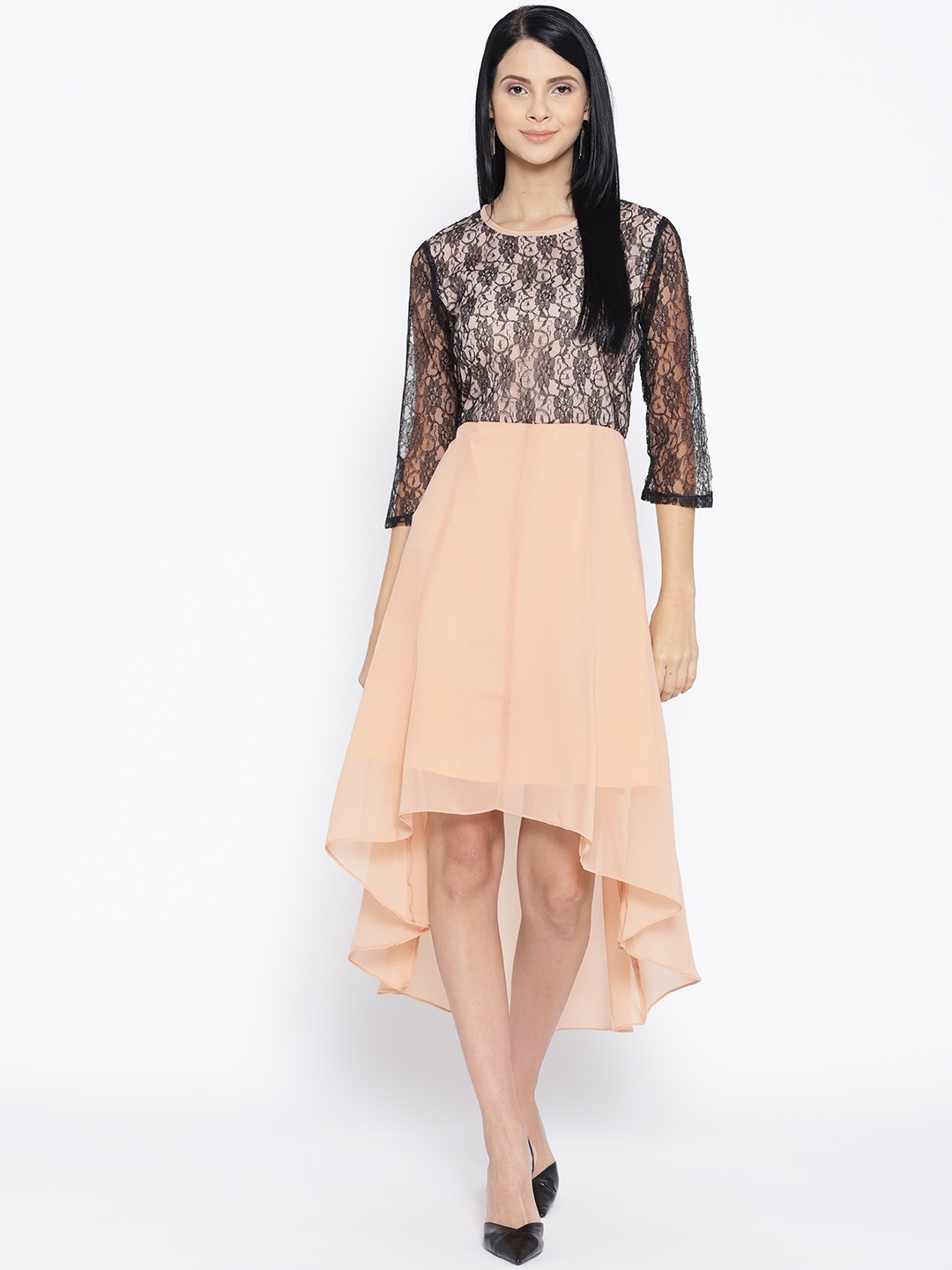 

Karmic Vision Women Peach-Coloured & Black Solid A-Line Dress