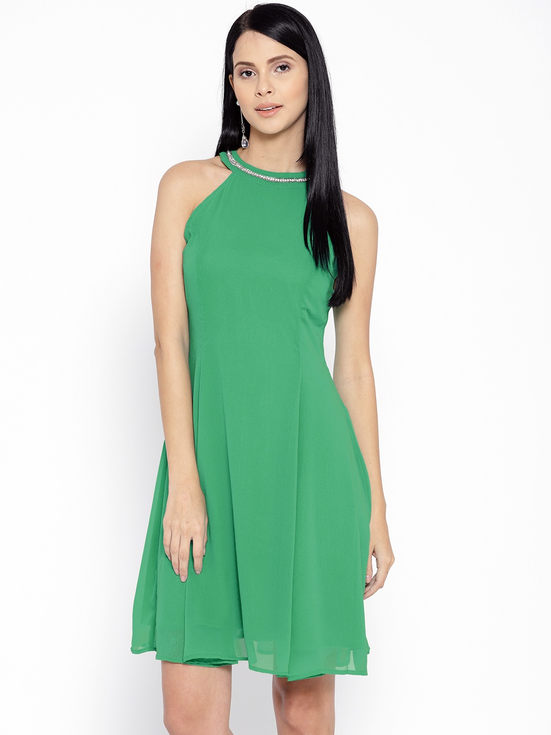 

Karmic Vision Women Green Solid A-Line Dress