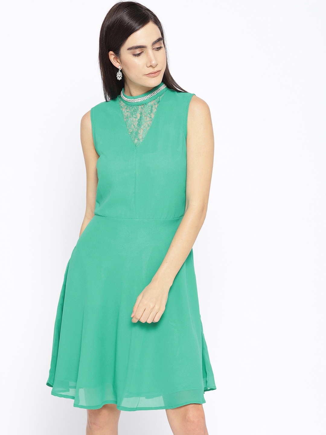 

Karmic Vision Women Green Solid Fit & Flare Dress