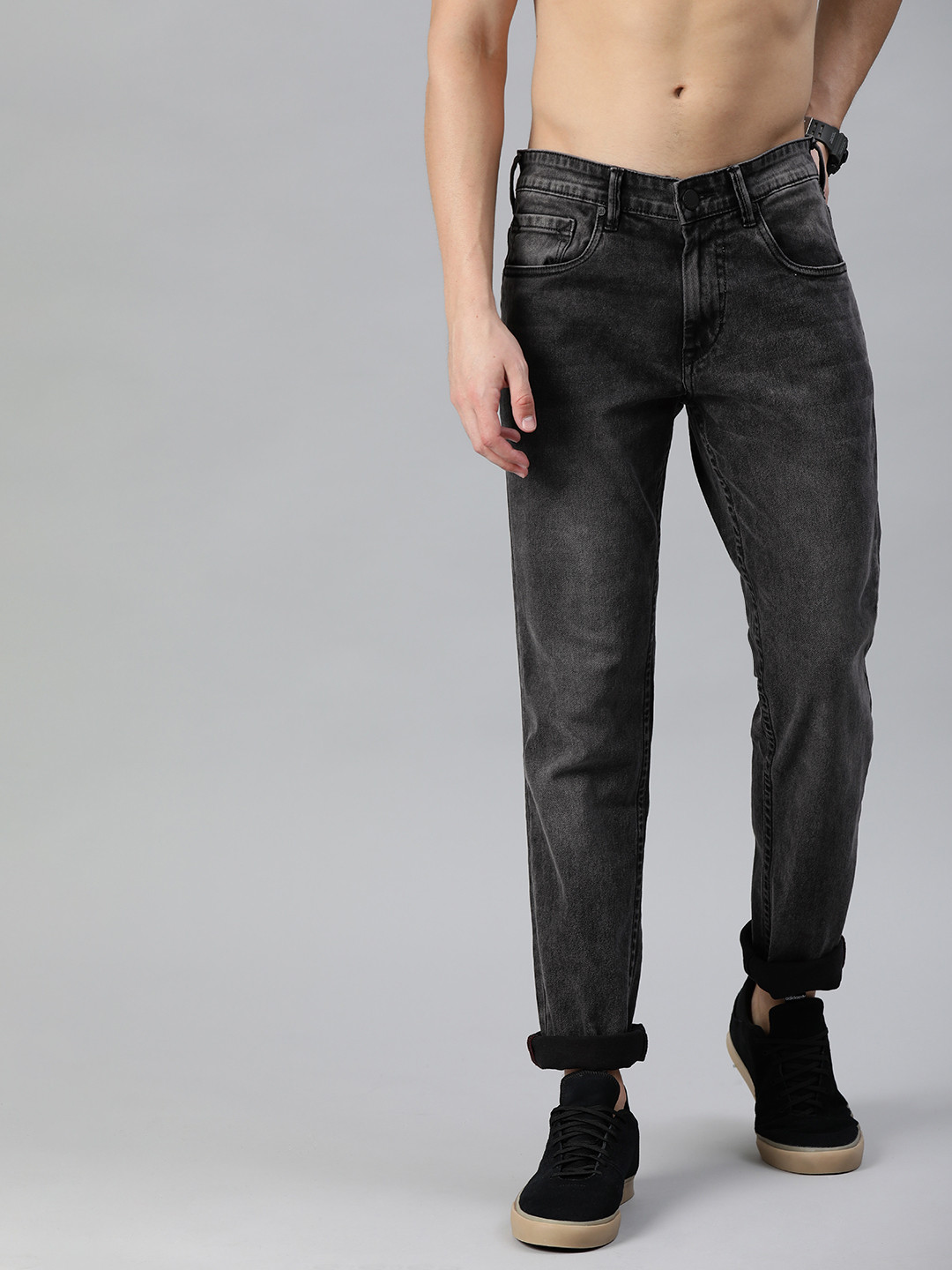 

HERE&NOW Men Grey Slim Fit Mid-Rise Clean Look Stretchable Jeans