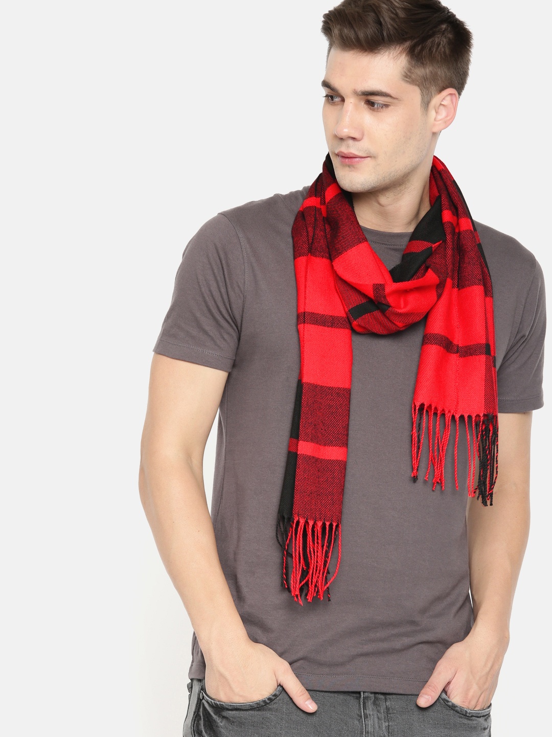 

Mast & Harbour Unisex Red & Black Checked Acrylic Scarf