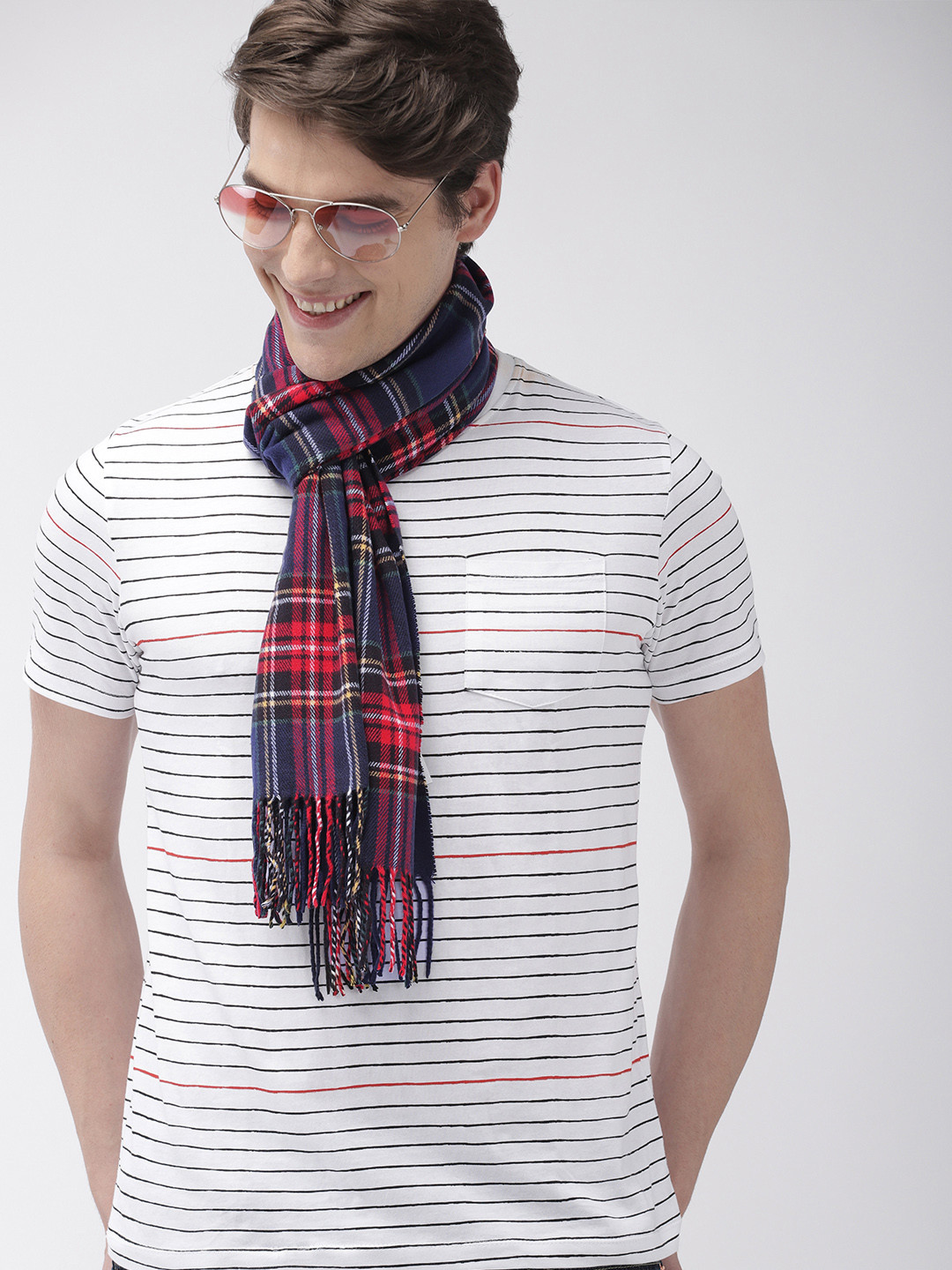 

Mast & Harbour Unisex Red & Navy Blue Checked Scarves