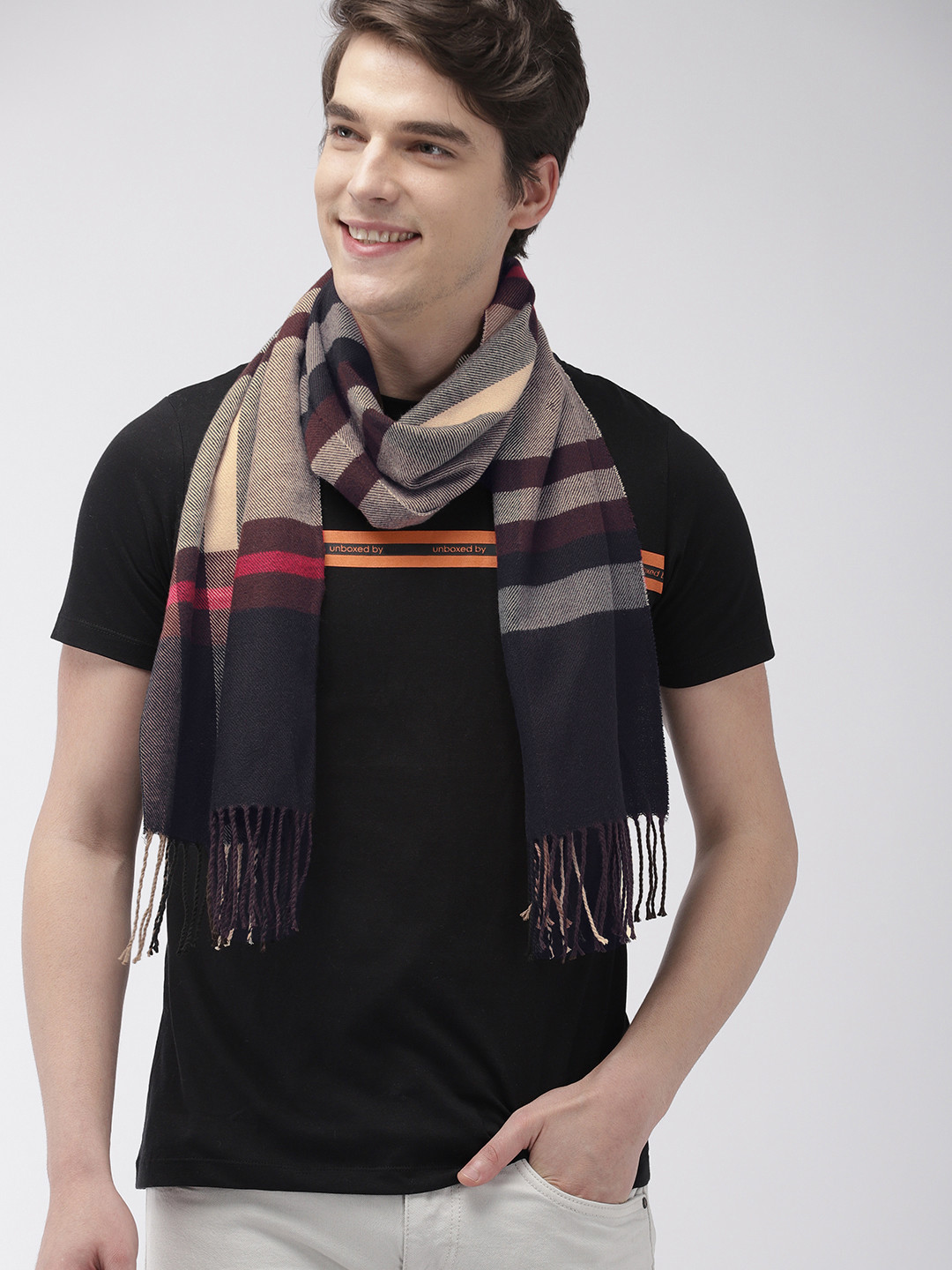 

Mast & Harbour Unisex Brown & Beige Checked Acrylic Scarf