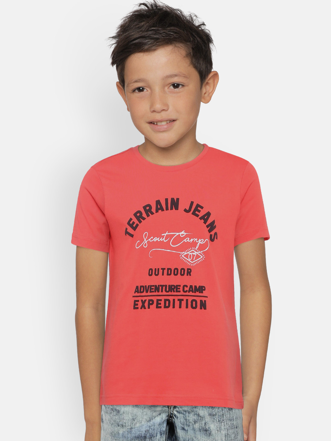 

Indian Terrain Boys Coral Printed Round Neck T-shirt