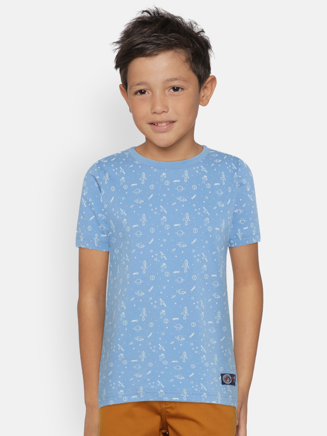 

Indian Terrain Boys Blue Printed Round Neck Pure Cotton T-shirt