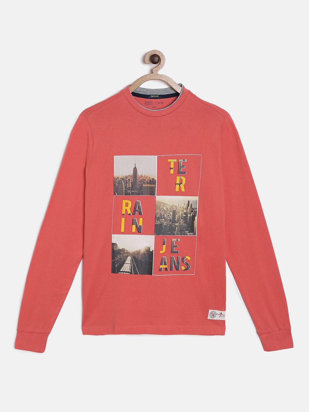 

Indian Terrain Boys Coral Pink Printed Round Neck T-shirt
