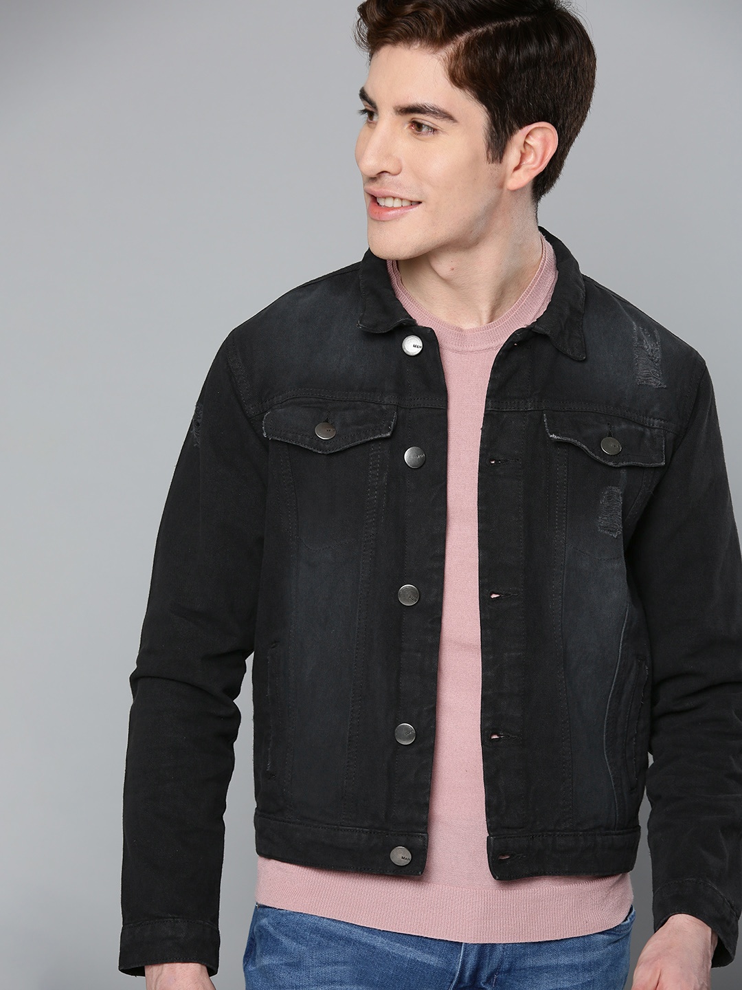 

Mast & Harbour Men Black Washed Denim Jacket