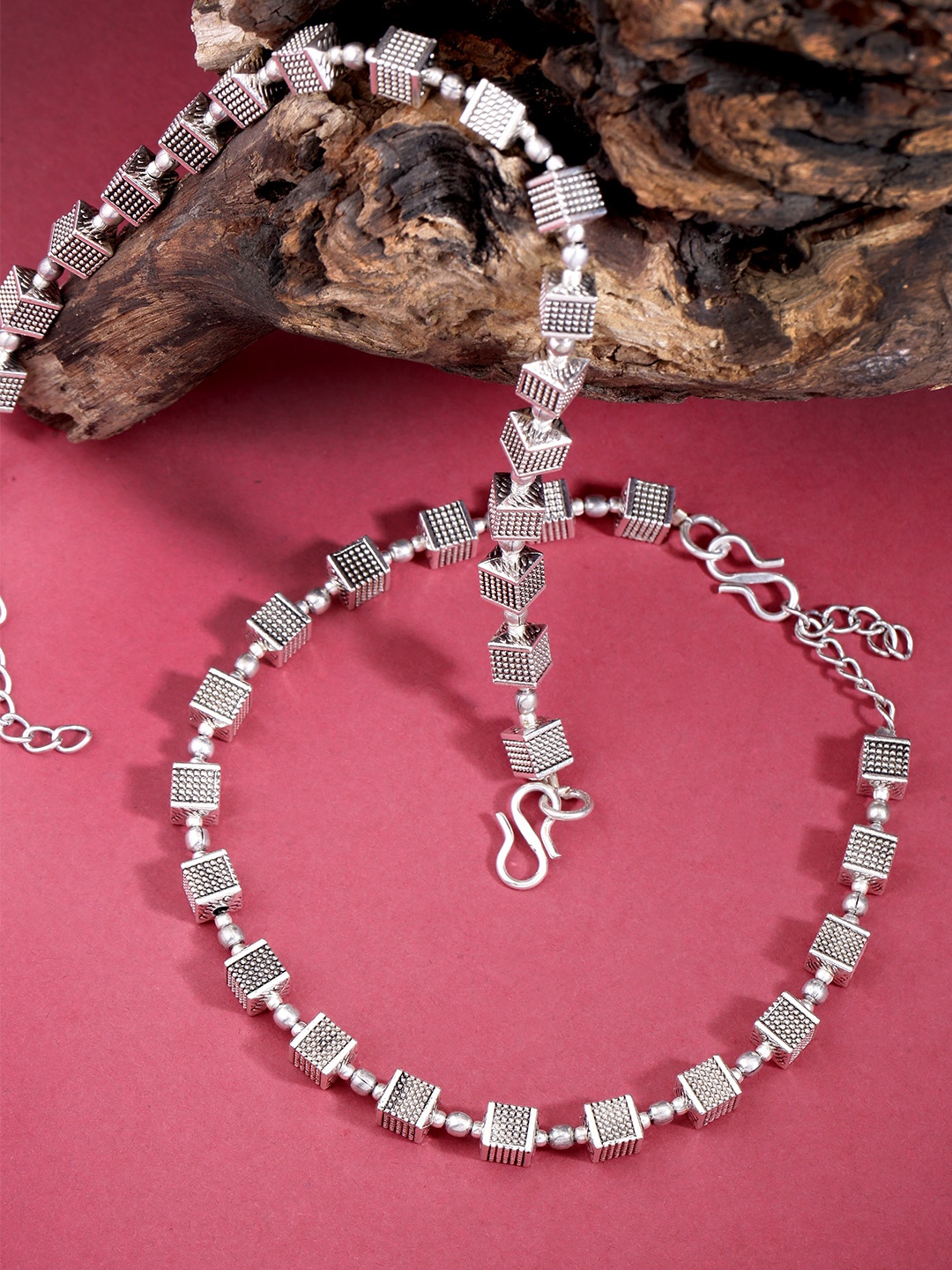 

Priyaasi Women Set of 2 Oxidised German Silver Anklets with Silver Plating