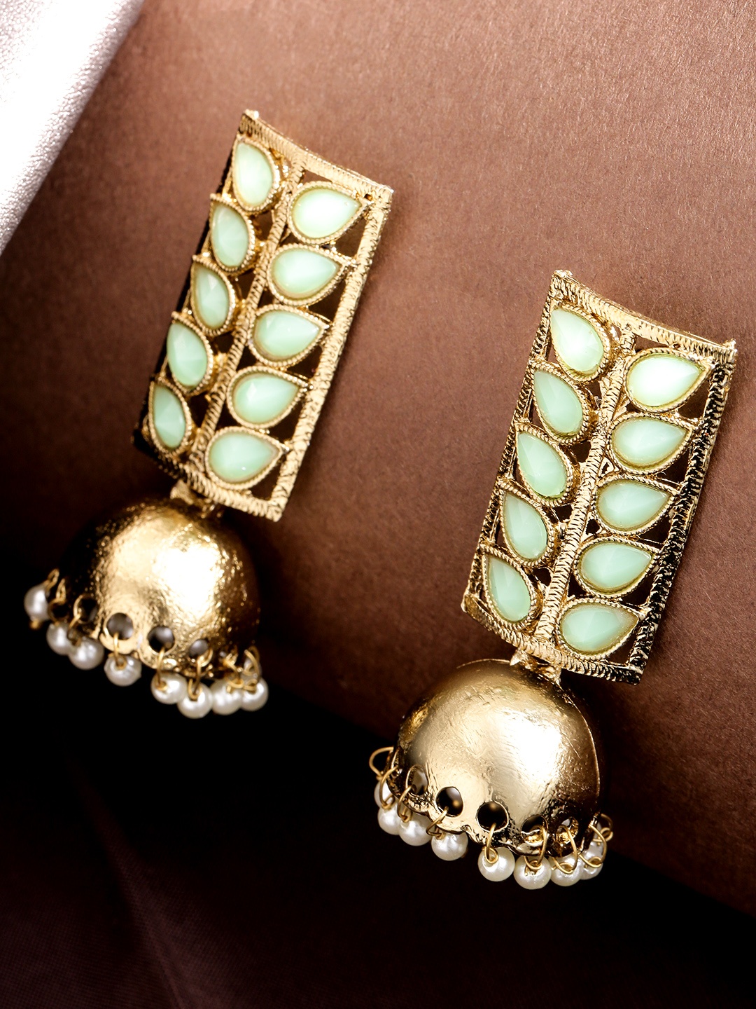 

Priyaasi Green Gold-Plated Dome Shaped Jhumkas