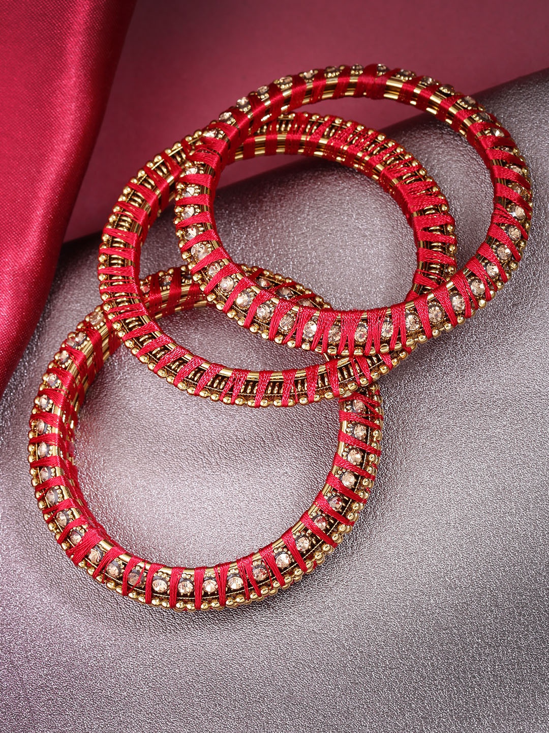 

Priyaasi Women Set of 4 Red Gold-Plated Stone-Studded Handcrafted Bangles