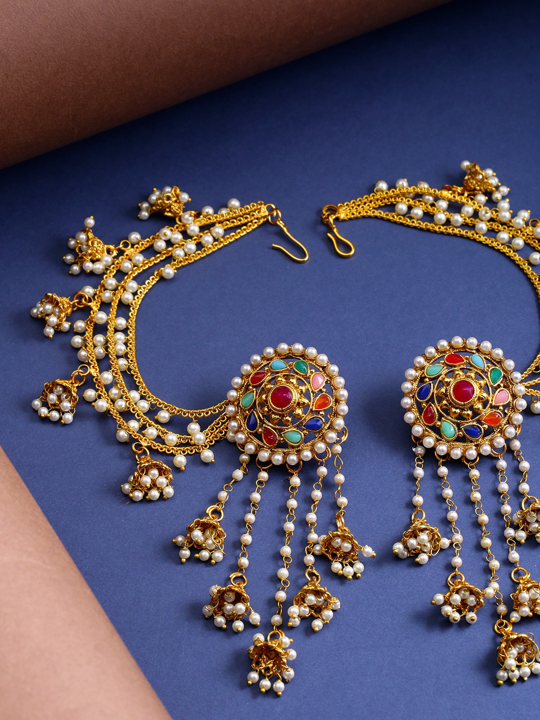 

Priyaasi Multicoloured 18K Gold-Plated Handcrafted Beaded Circular Jhumkas, Multi