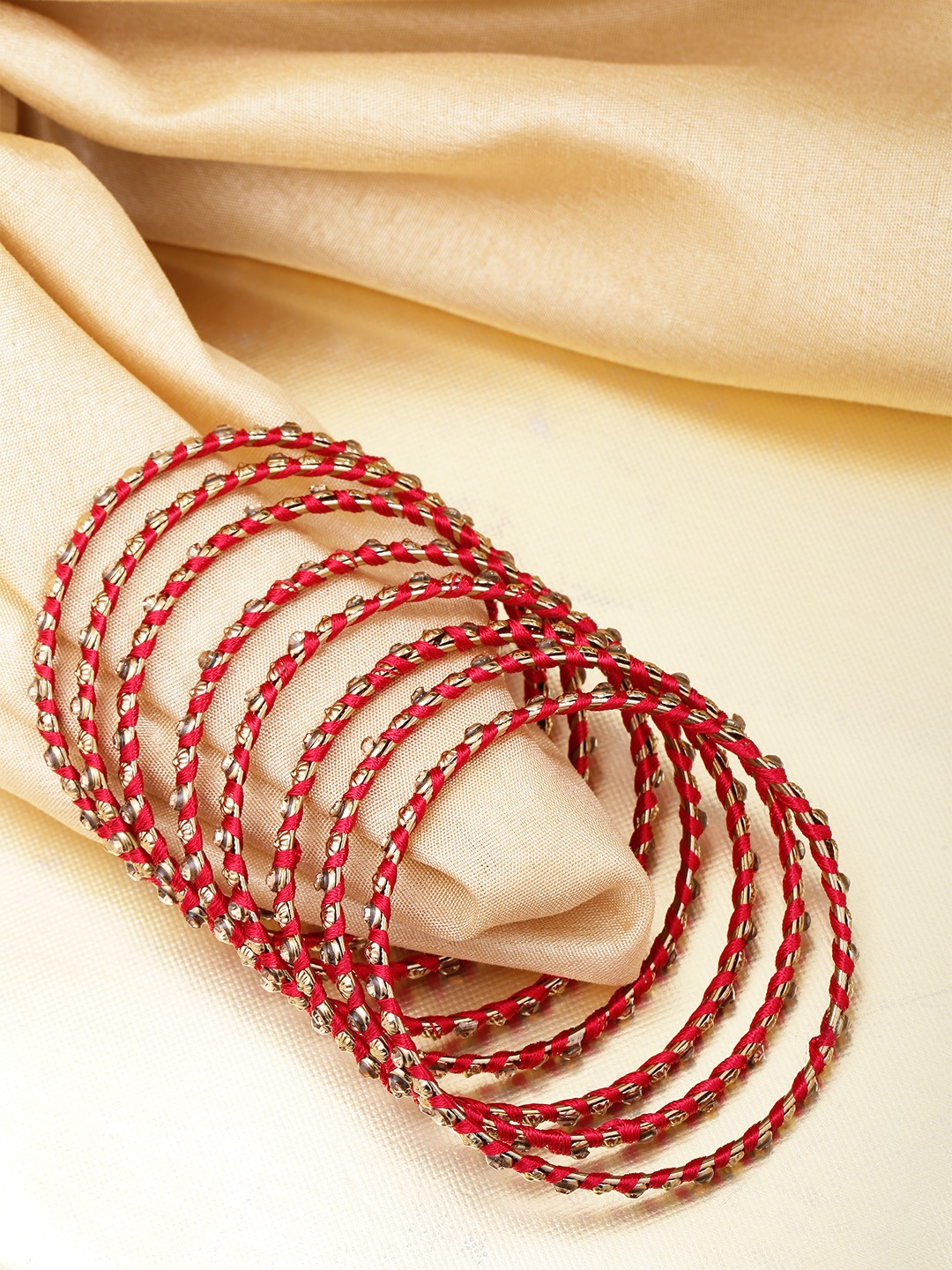 

Priyaasi Women Set Of 8 Red Gold-Plated Stone-Studded Handcrafted Bangles