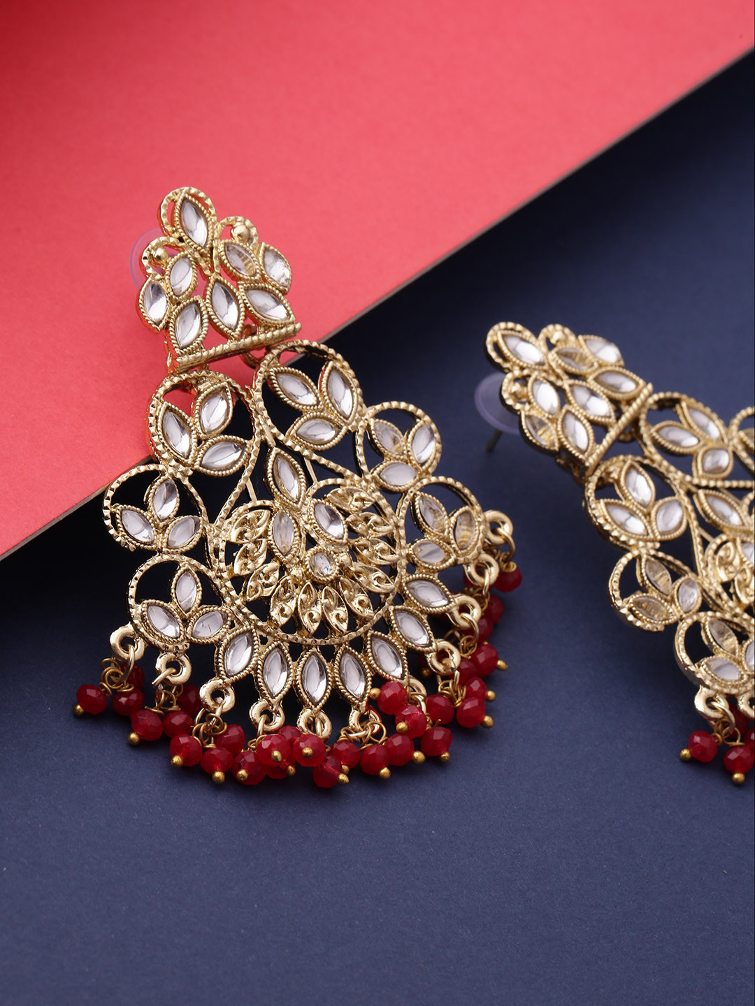 

Priyaasi Maroon Gold-Plated Kundan-Studed & Beaded Handcrafted Classic Drop Earrings