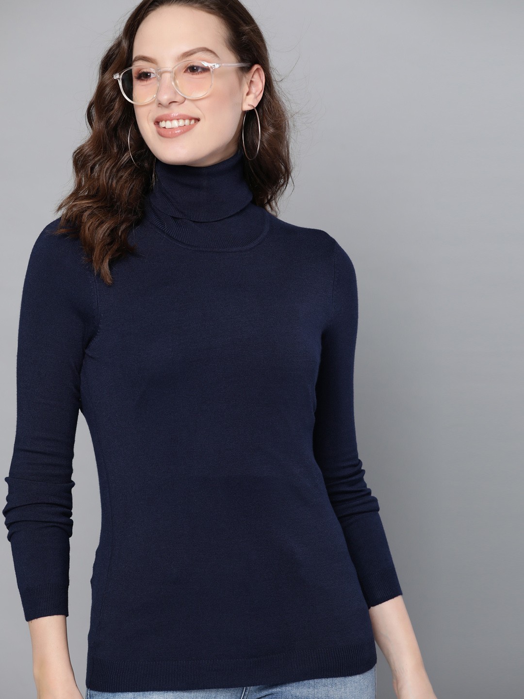 

Mast & Harbour Women Navy Blue Solid Sweater