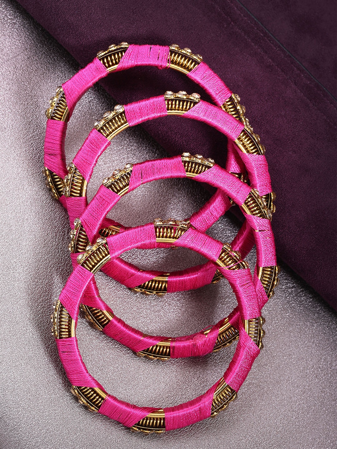 

Priyaasi Set of 4 Pink Gold-Plated Stone-Studded Handcrafted Bangles