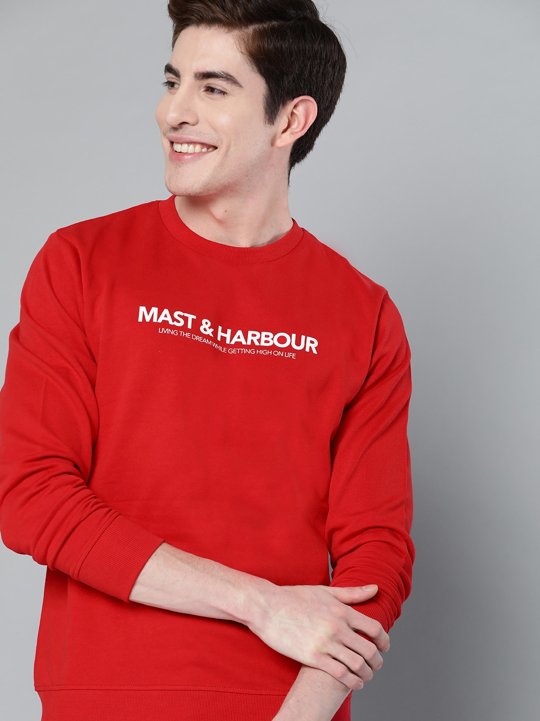 

Mast & Harbour Men Red & White Printed Sweatshirt