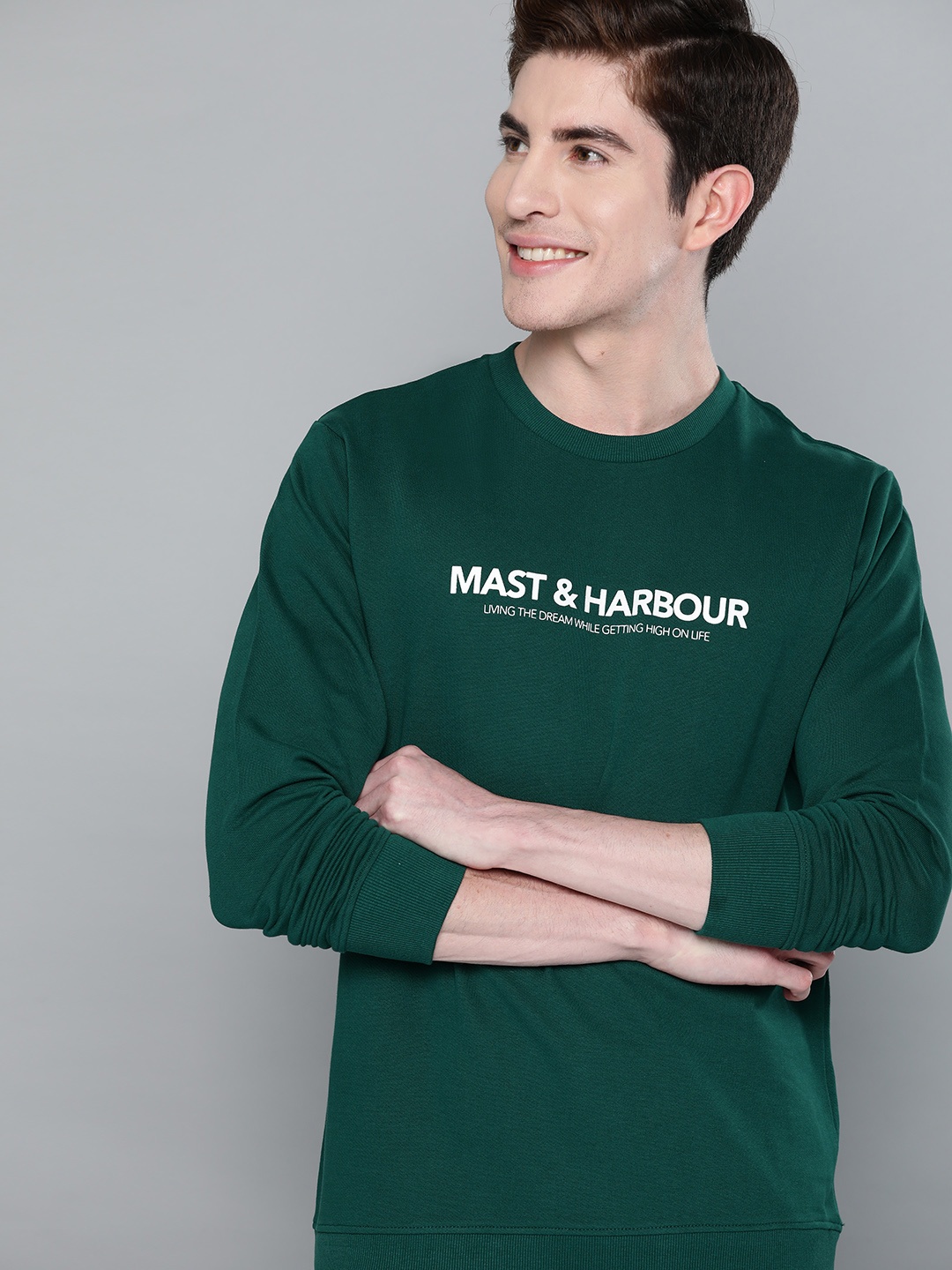 

Mast & Harbour Men Green & White Printed Sweatshirt