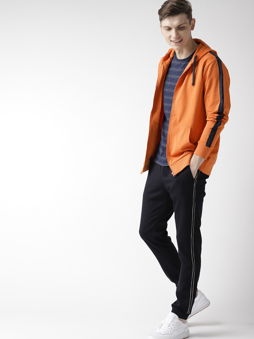 

Mast & Harbour Men Orange Solid Hooded Sweatshirt