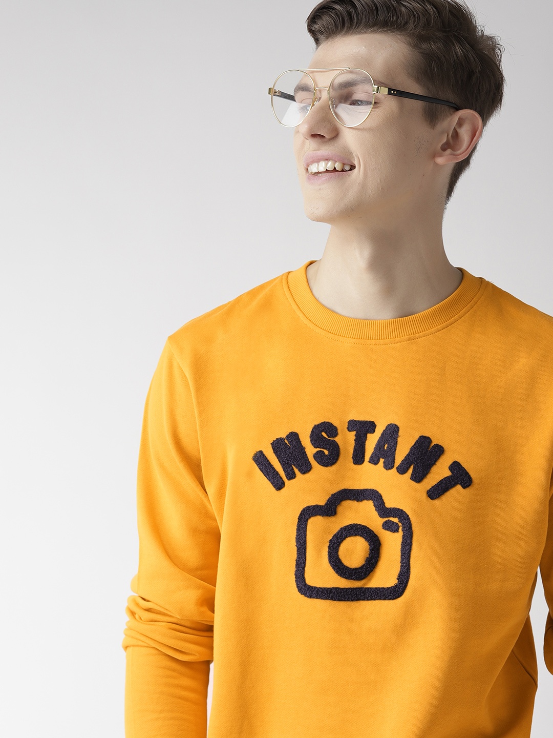 

Mast & Harbour Men Mustard Yellow Embroidered Sweatshirt