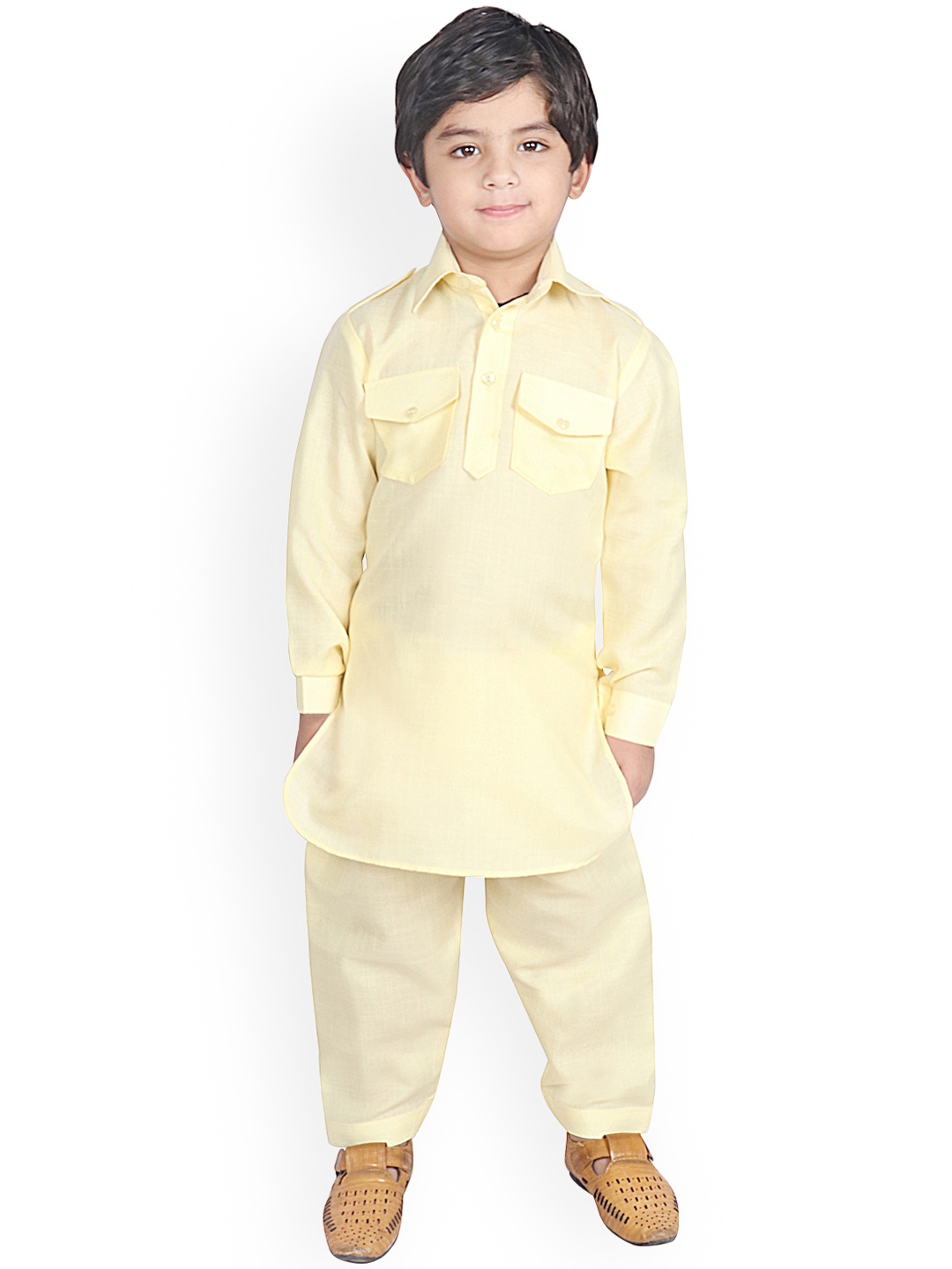 

SG YUVRAJ Boys Yellow Solid Pathani Kurta with Pyjamas