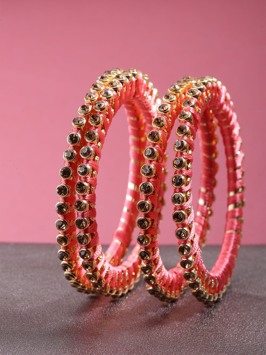 

Priyaasi Set of 4 Pink Gold-Plated Stone-Studded Handcrafted Bangles