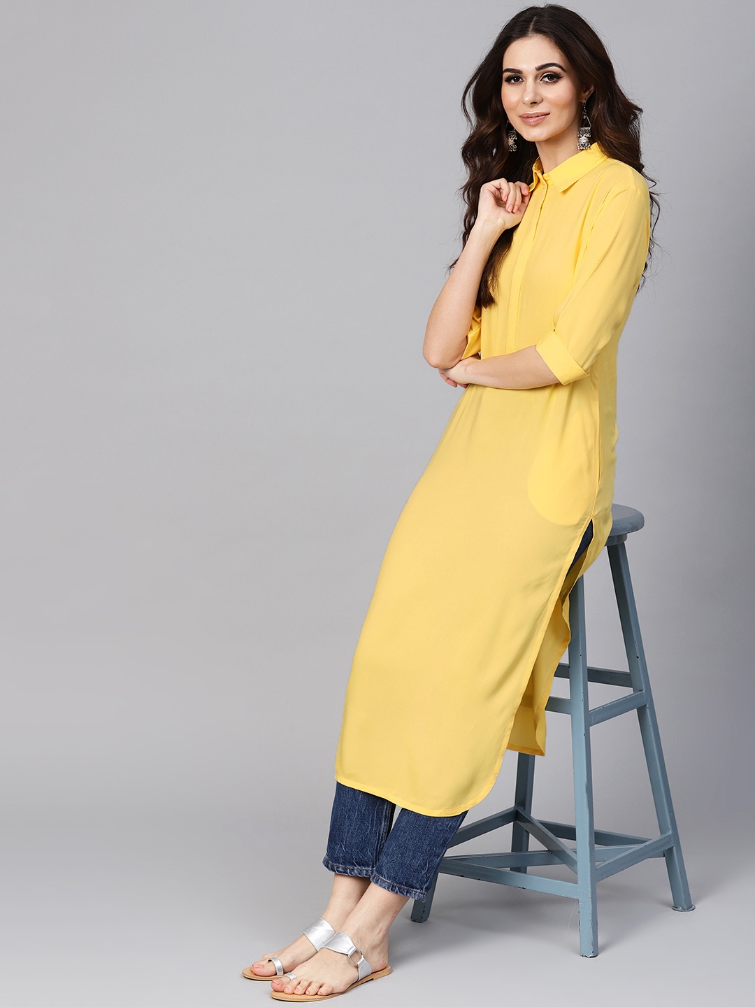 

Libas Women Yellow Solid Pathani Kurta