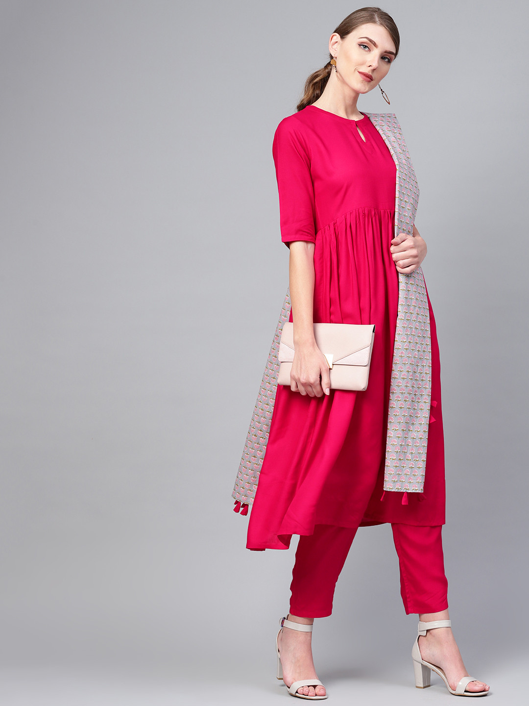 

Libas Women Pink Solid Kurta with Trousers & Dupatta