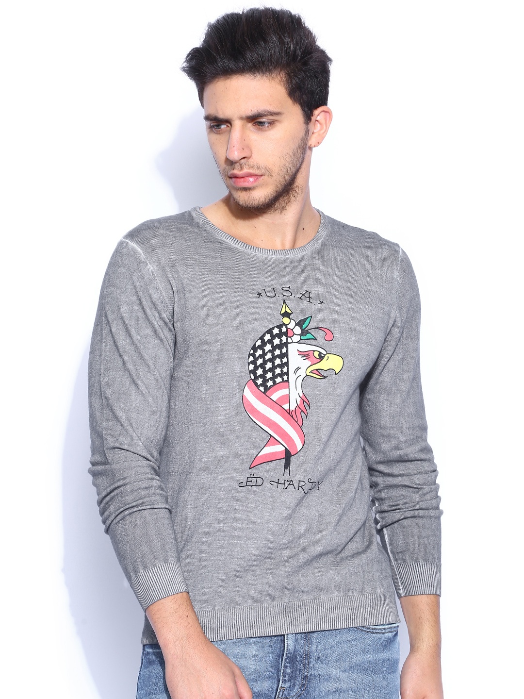

Ed Hardy Grey Printed Sweater