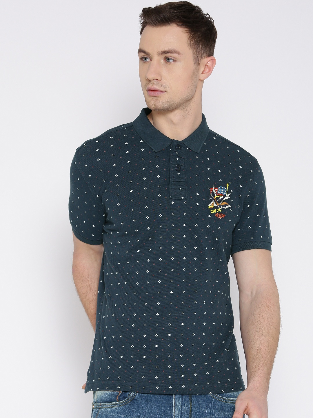 

Ed Hardy Navy Printed Polo Pure Cotton T-shirt, Navy blue