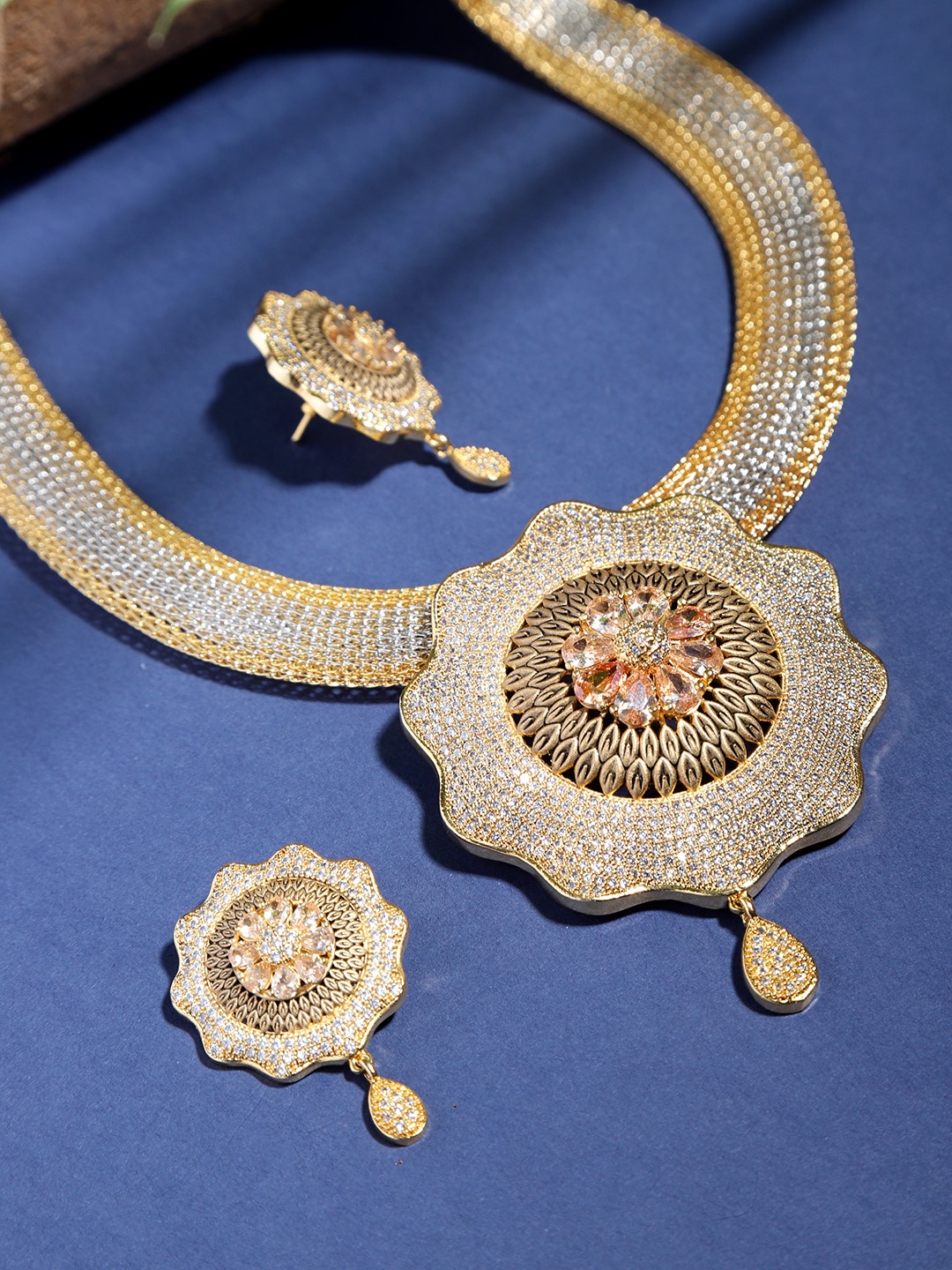 

Jewels Galaxy Women Silver-Toned Gold-Plated Stone-Studded Jewellery Set
