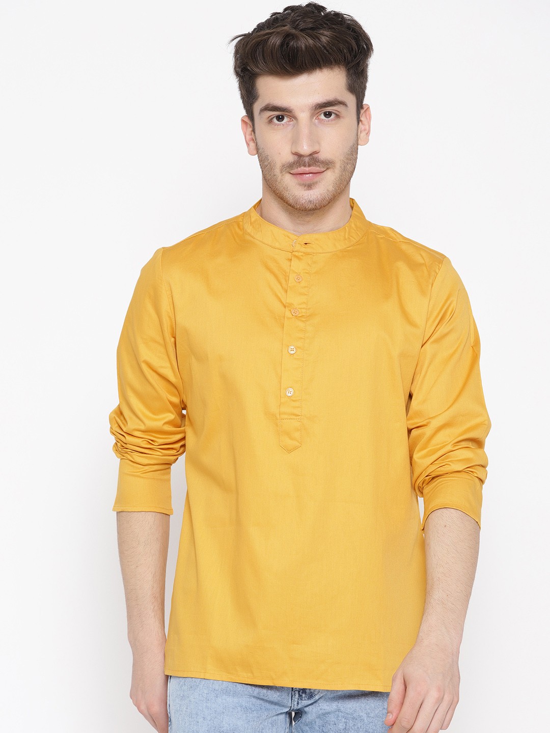 

Molly & Michel Men Mustard Yellow Solid Straight Kurta
