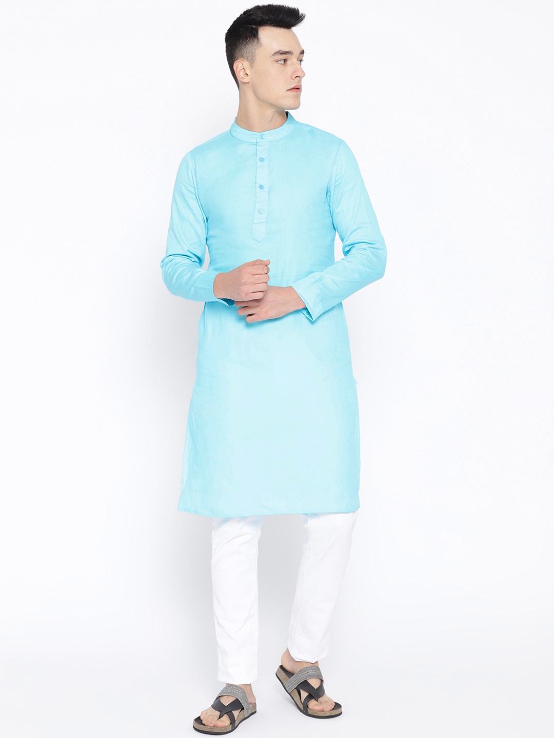 

Molly & Michel Men Blue Solid Straight Kurta