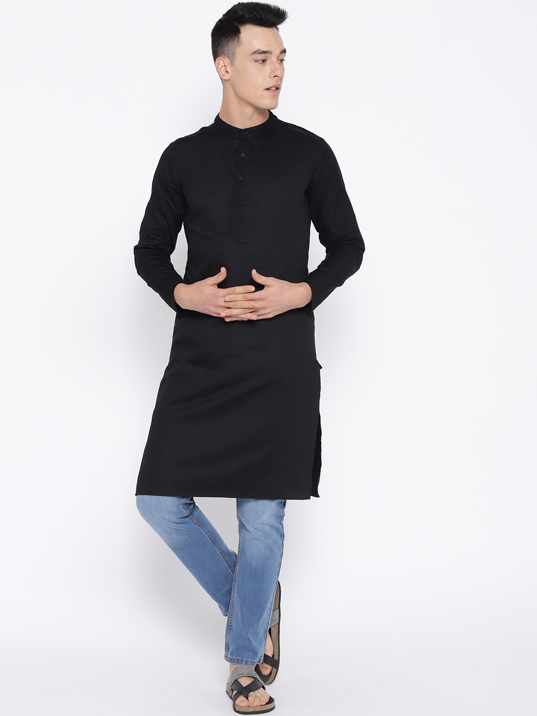 

Molly & Michel Men Black Solid Straight Kurta