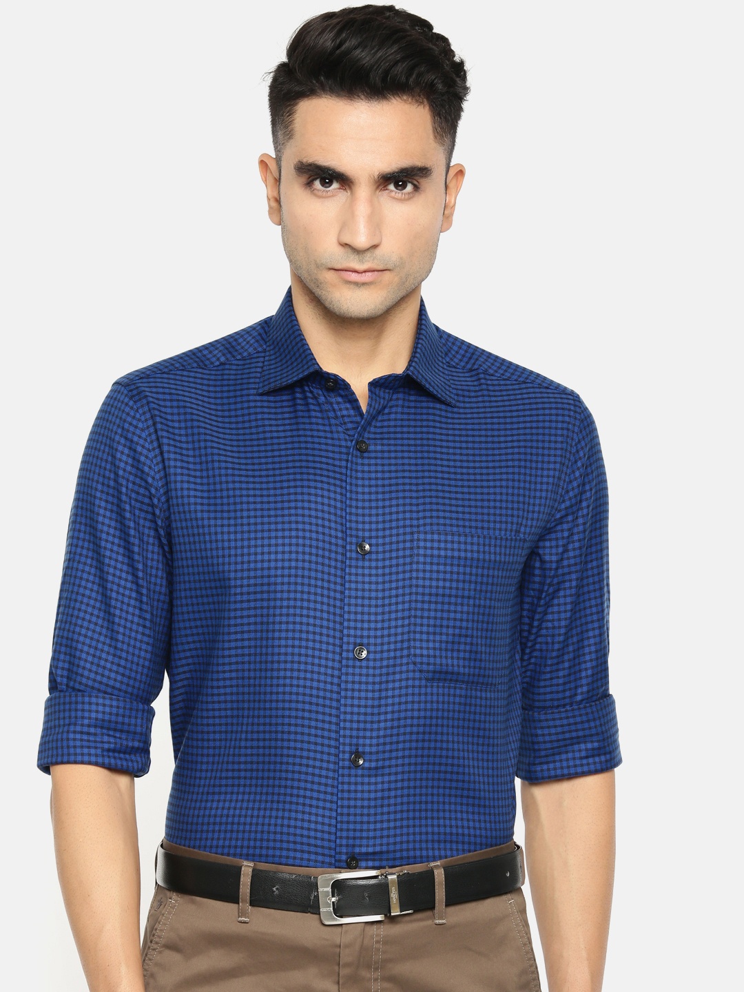 

Louis Philippe Men Navy Blue & Black Regular Fit Checked Formal Shirt