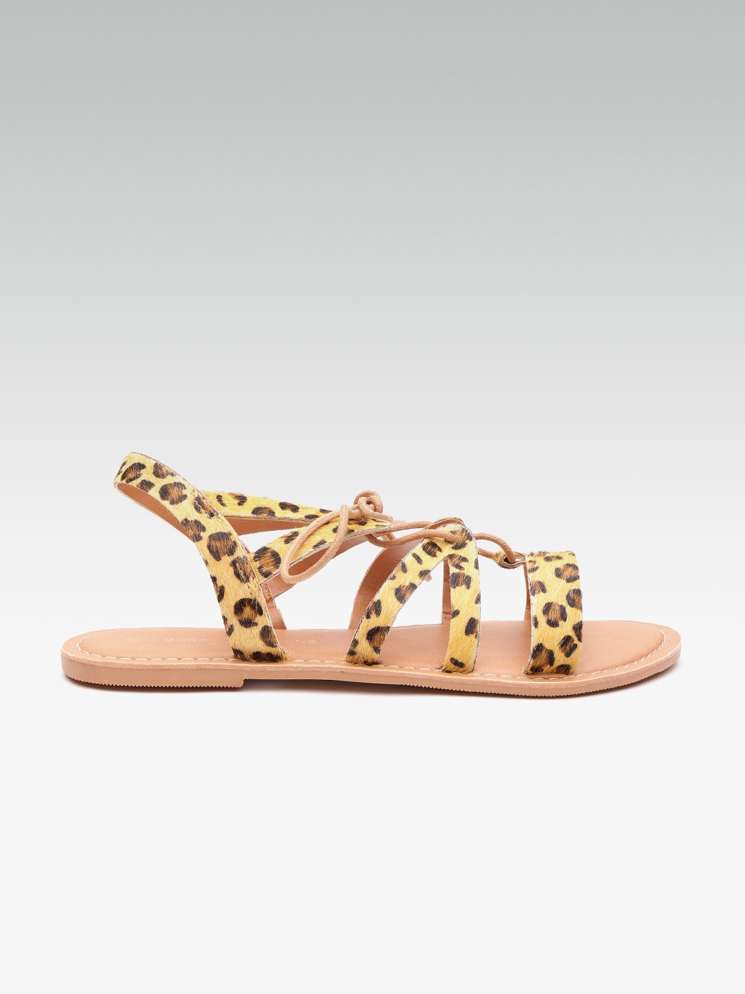 

DOROTHY PERKINS Women Yellow & Black Animal Print Open Toe Flats