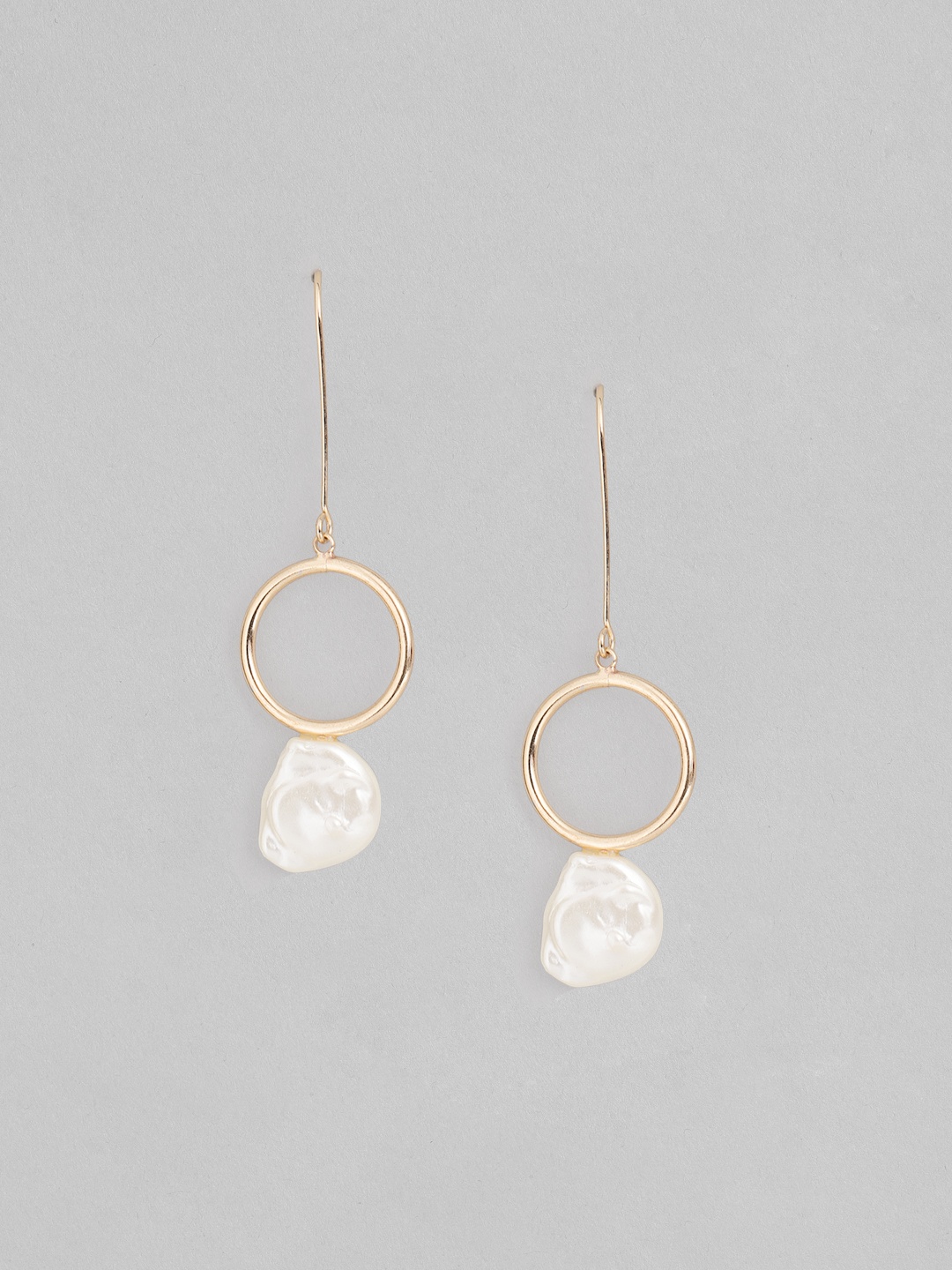 

MANGO Gold-Toned & White Beaded Circular Drop Earrings