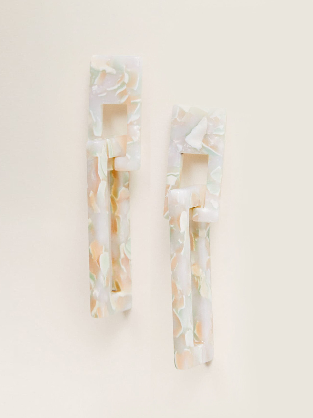 

MANGO Off-White & Sea Green Geometric Drop Earrings