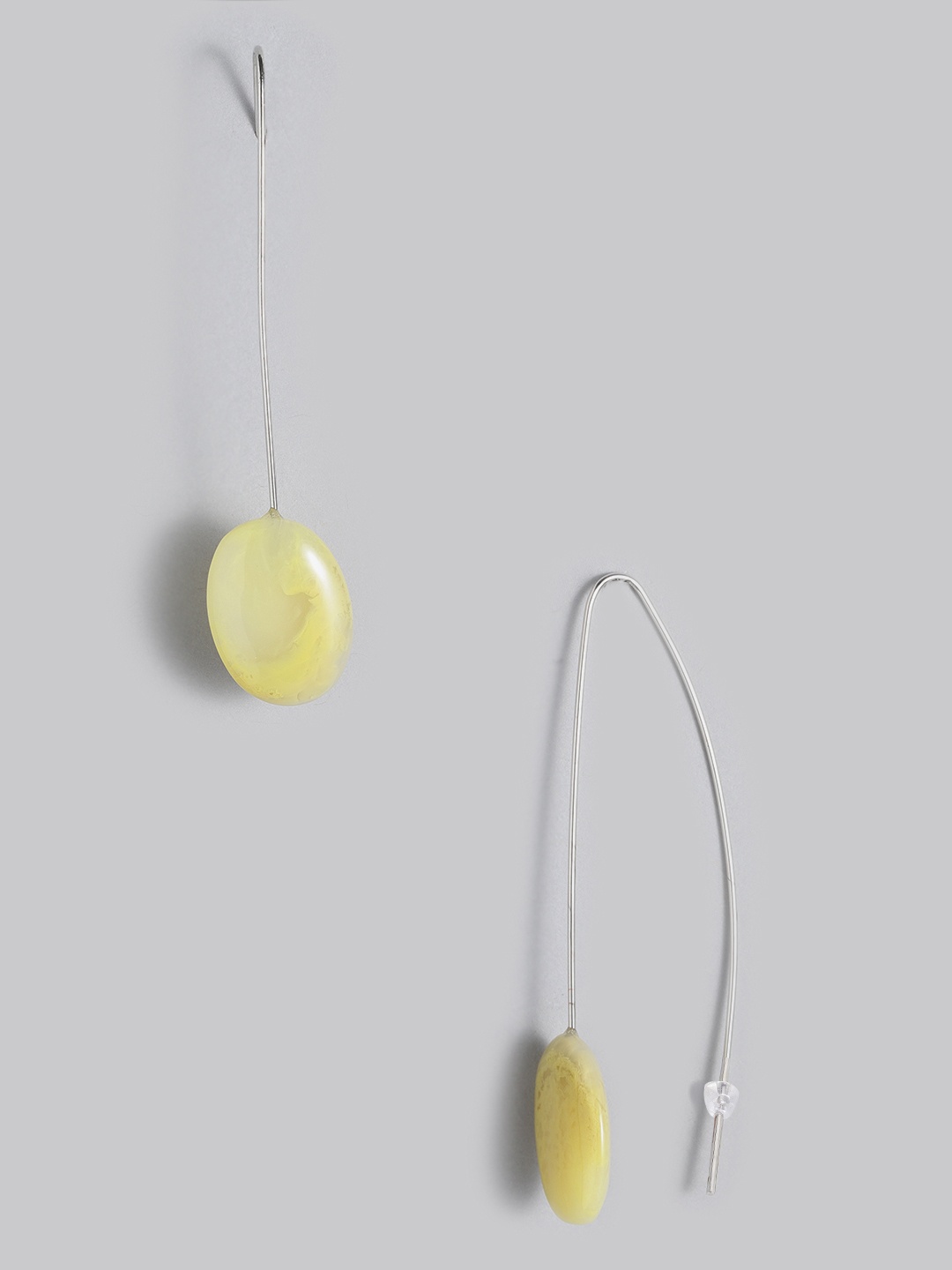 

MANGO Yellow & Silver-Toned Resin Beads Oval Drop Earrings