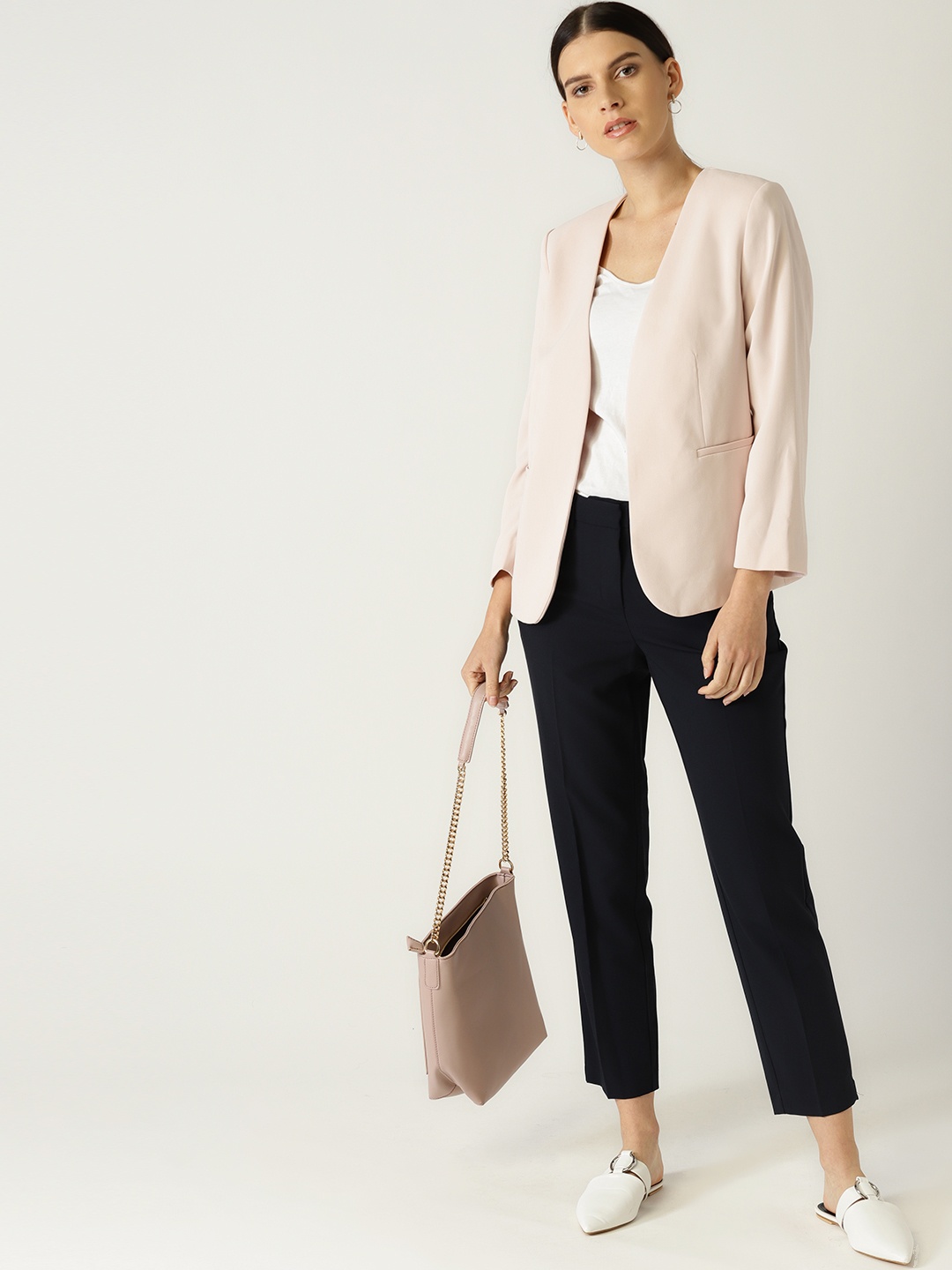 

MANGO Women Peach-Coloured Solid Front-Open Casual Blazer