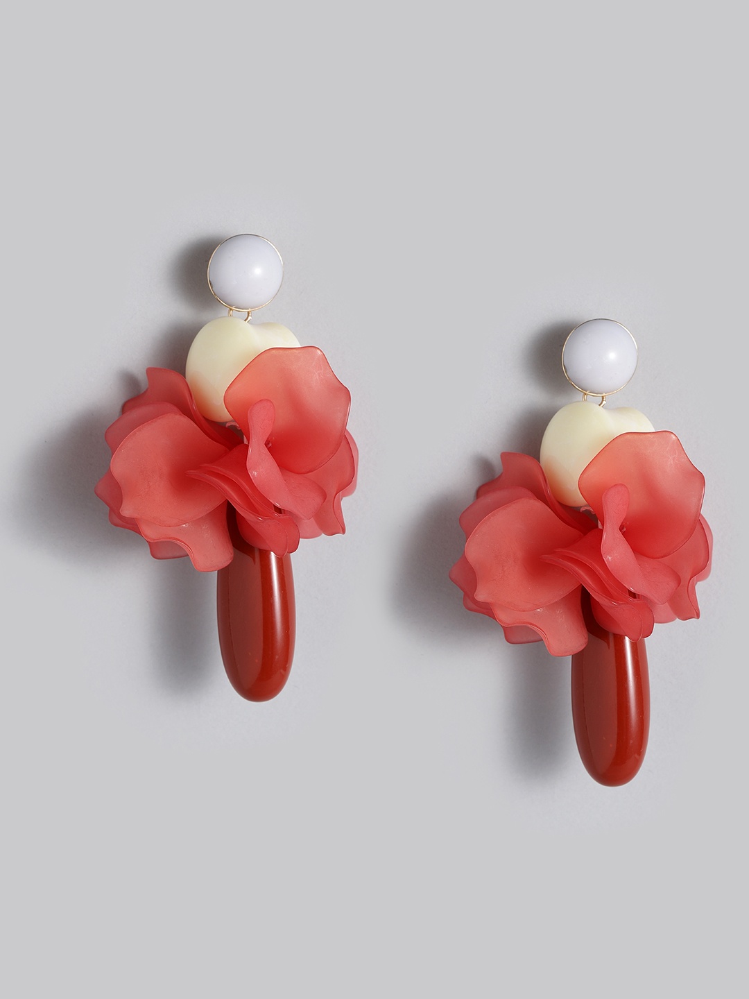 

MANGO Red & Off-White Resin Beaded Floral Drop Earrings