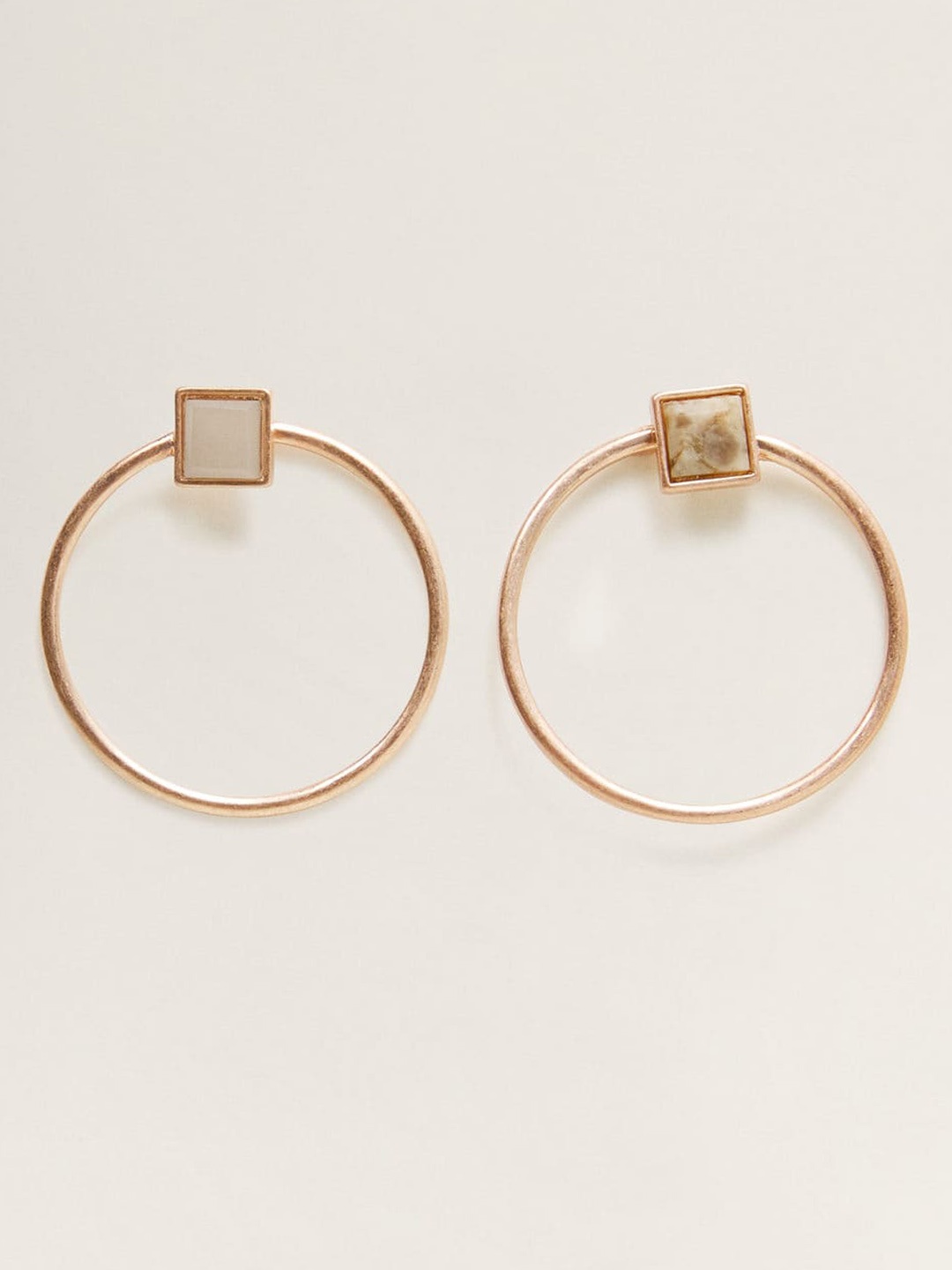 

MANGO Gold-Toned & Off-White Beaded Circular Drop Earrings