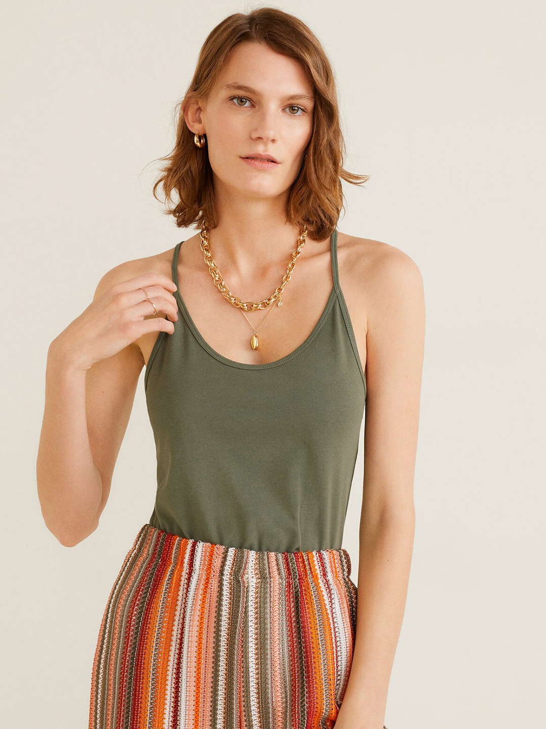 

MANGO Olive Green Solid Top