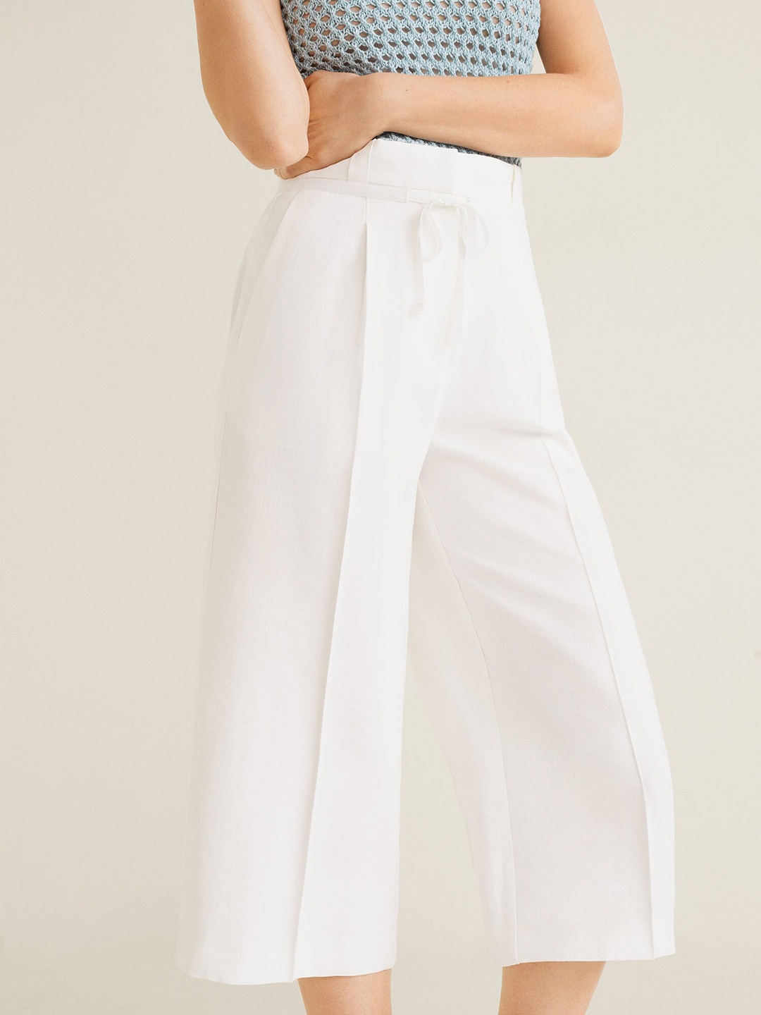 

MANGO Women White Regular Fit Solid Culottes